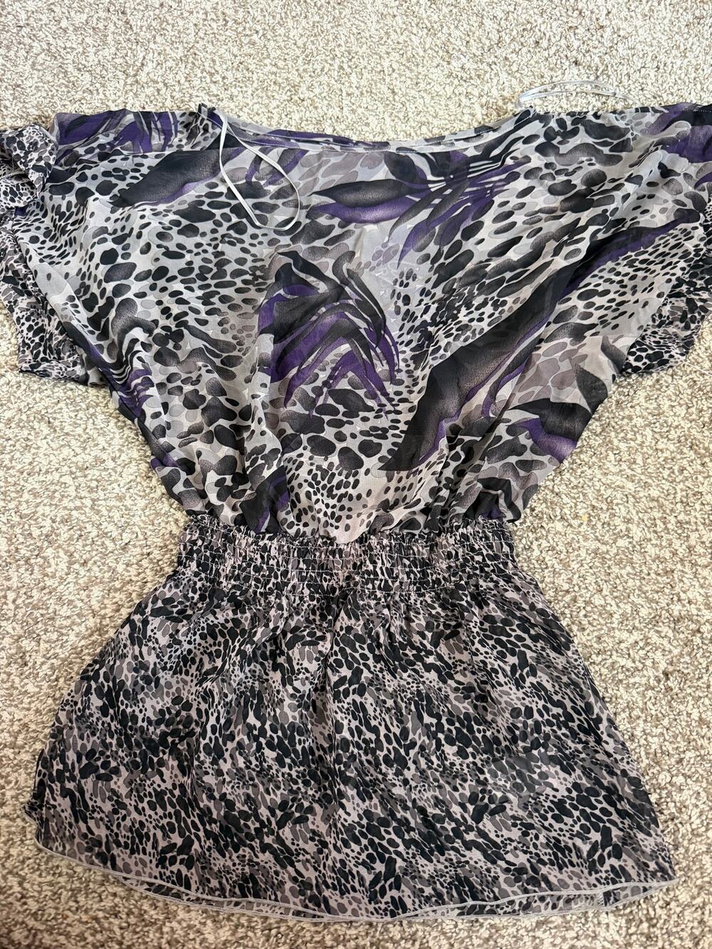 NWT Y2K Miley Cyrus Max Azria Sheer Animal Print Blouse Purple Gray Small